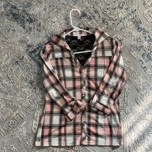 Plaid Quarter Sleeve Top - Juniors Medium